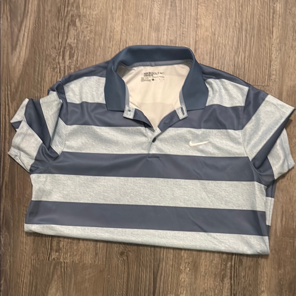 Nike Golf Light Blue and Gray Striped Polo